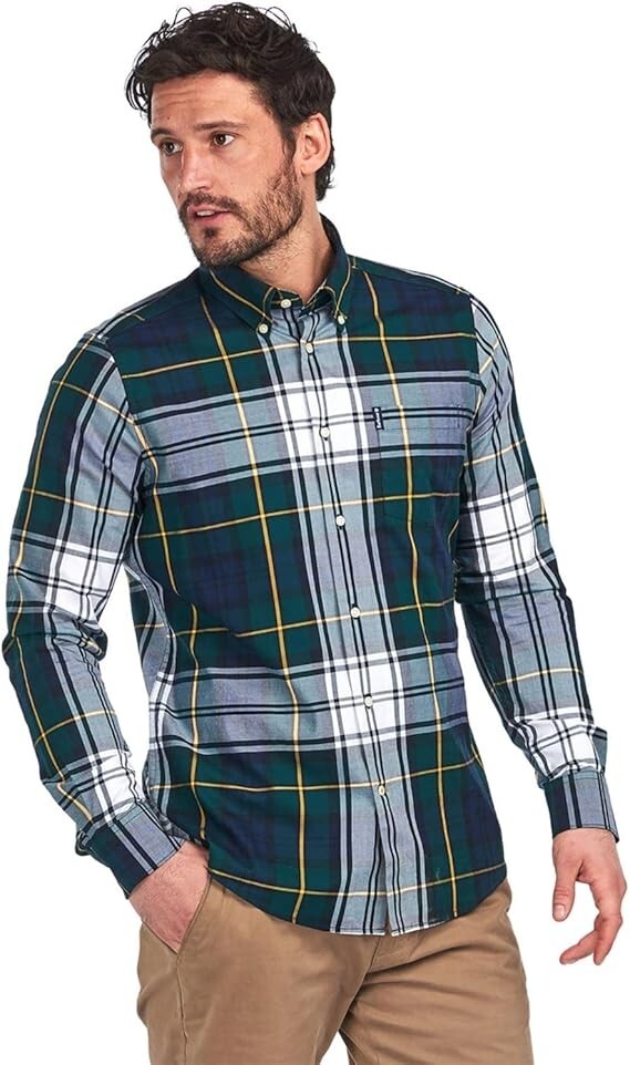 Barbour men's Tailored Fit long sleeve Shirt -size Small - Green Plaid