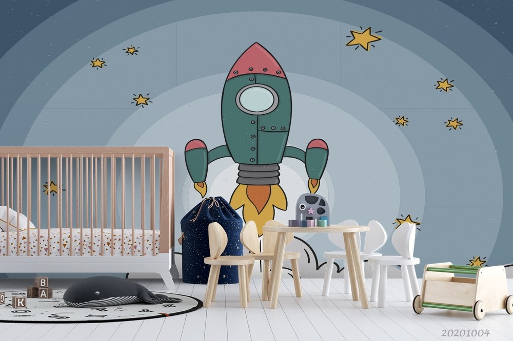 3D Space Rocket Illustration Wall Murals Wallpaper Murals Wall Sticker 3