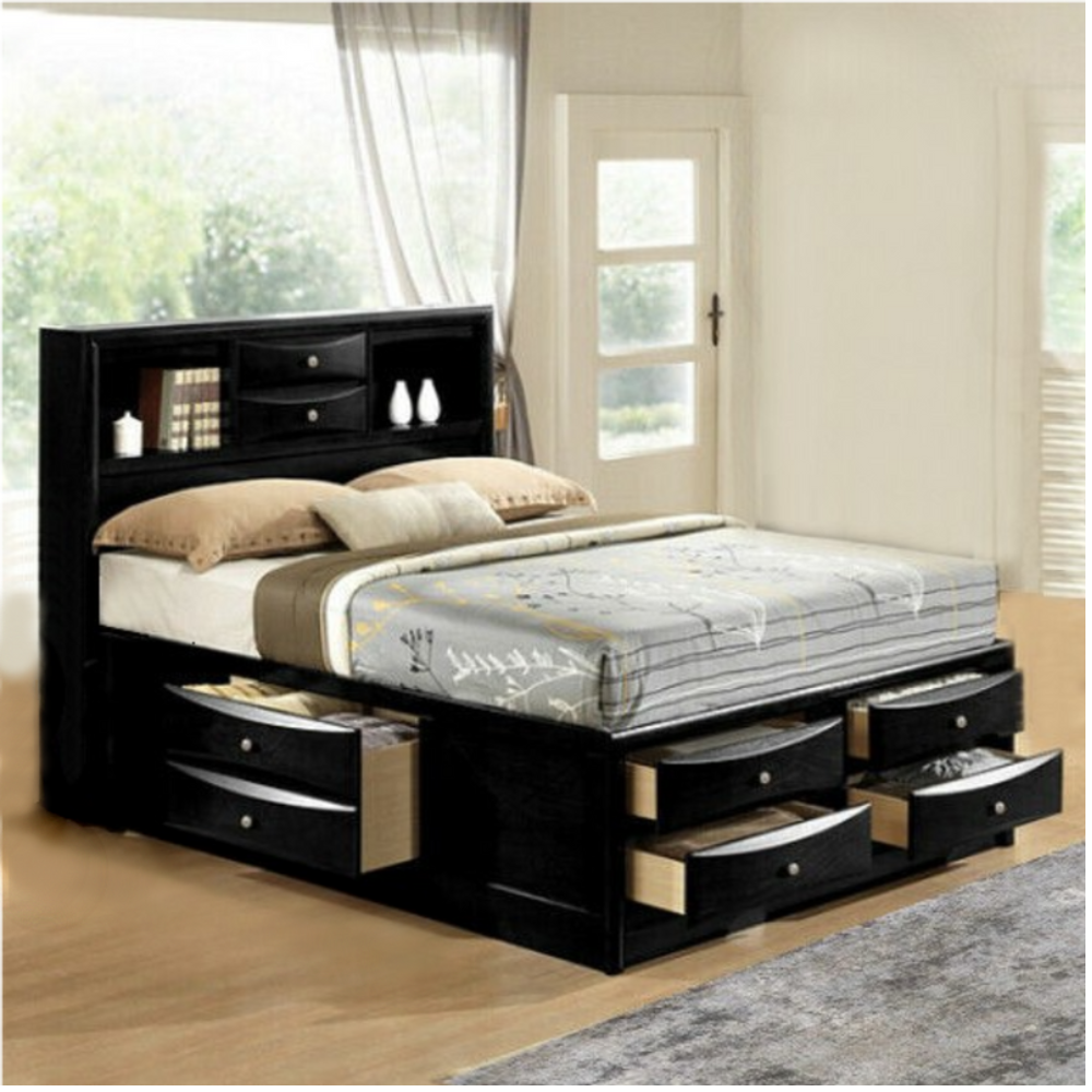 NEW ULTIMATE 8 Drawers Storage Black Queen King Bed Modern Bedroom Furniture