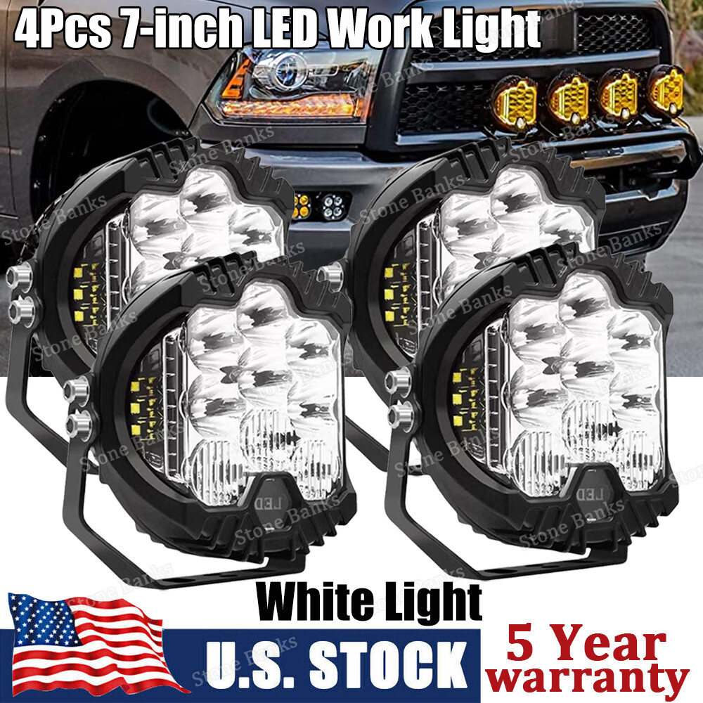 4Pcs 7inch 90W LED Work Pods Light Car Spot Flood Combo Fog Lamp Offroad Driving