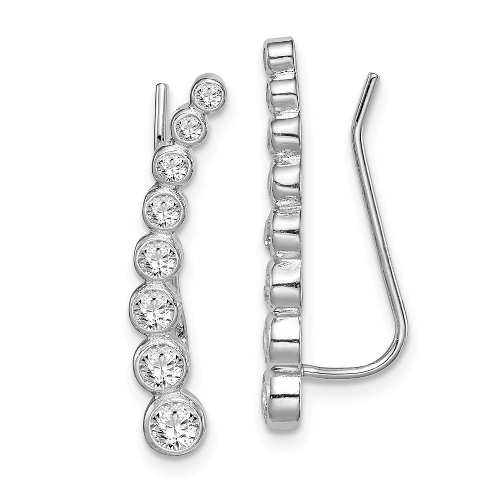 Sterling Silver Polished Graduated Cubic Zirconia Ear Climber Earrings 2gm