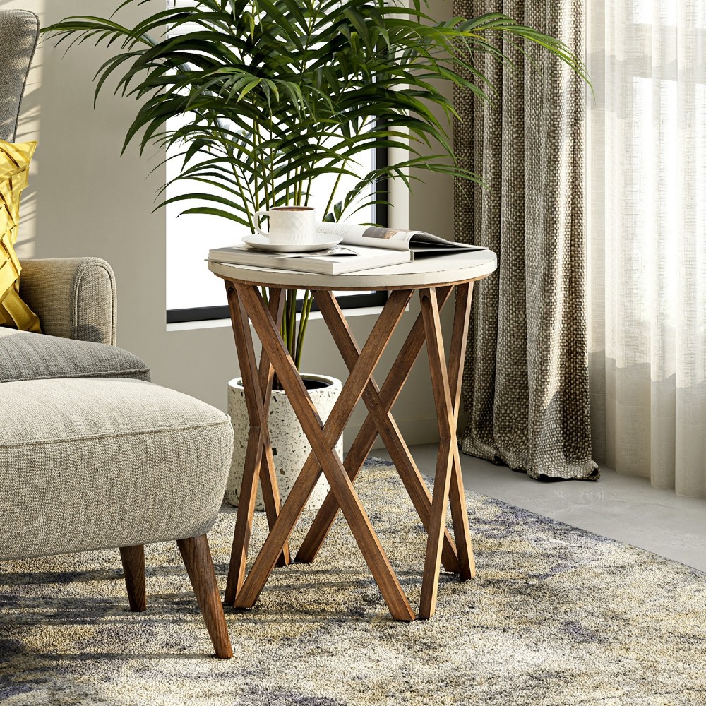 Cozayh Pedestal Farmhouse End Table with Distressed Finish - On Sale Now