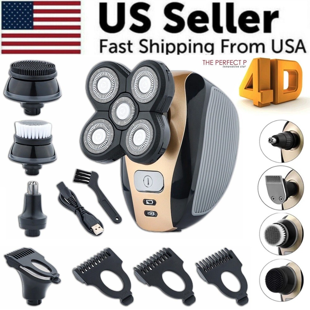 5-in-1 Rotary Electric Shaver Rechargeable Bald Head Beard Trimmer Razor Kit