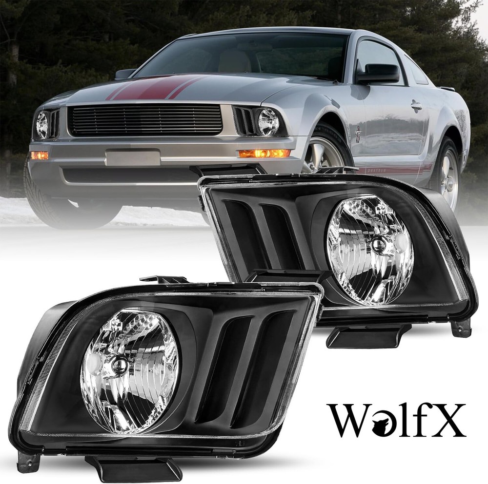 For 2005-2009 Ford Mustang Pair Clear Headlights Replacement Front Headlamps L+R