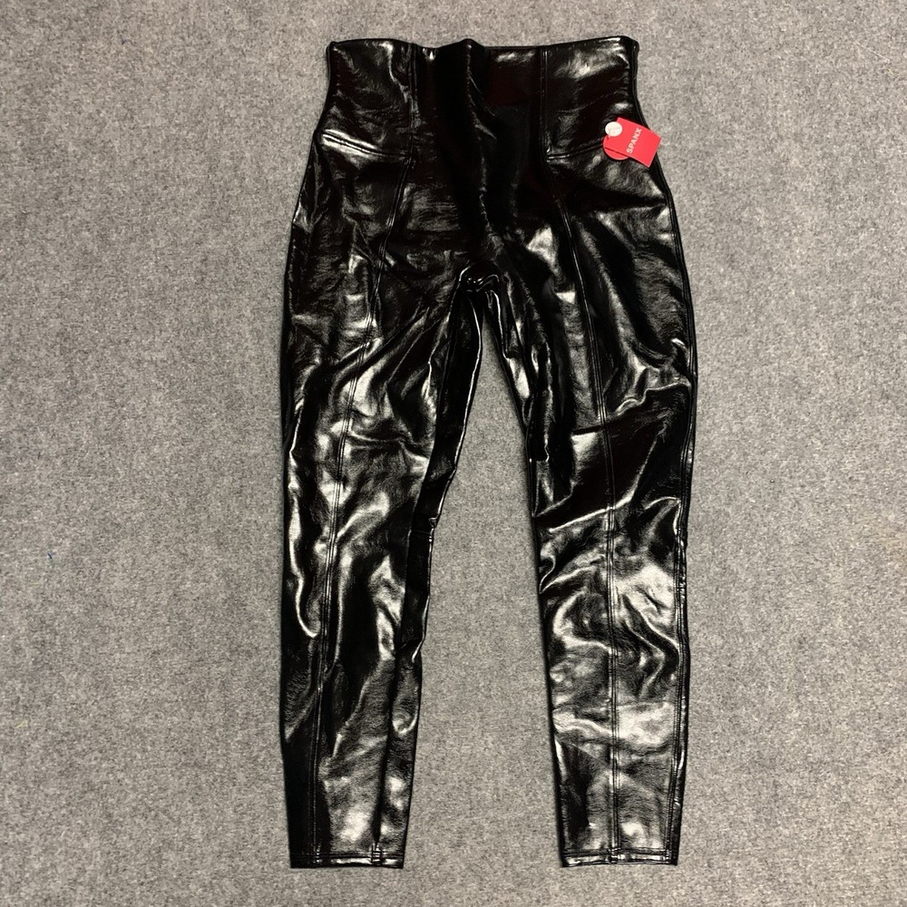 SPANX Black Faux Leather Patent Leggings Petite Women's XL PETITE