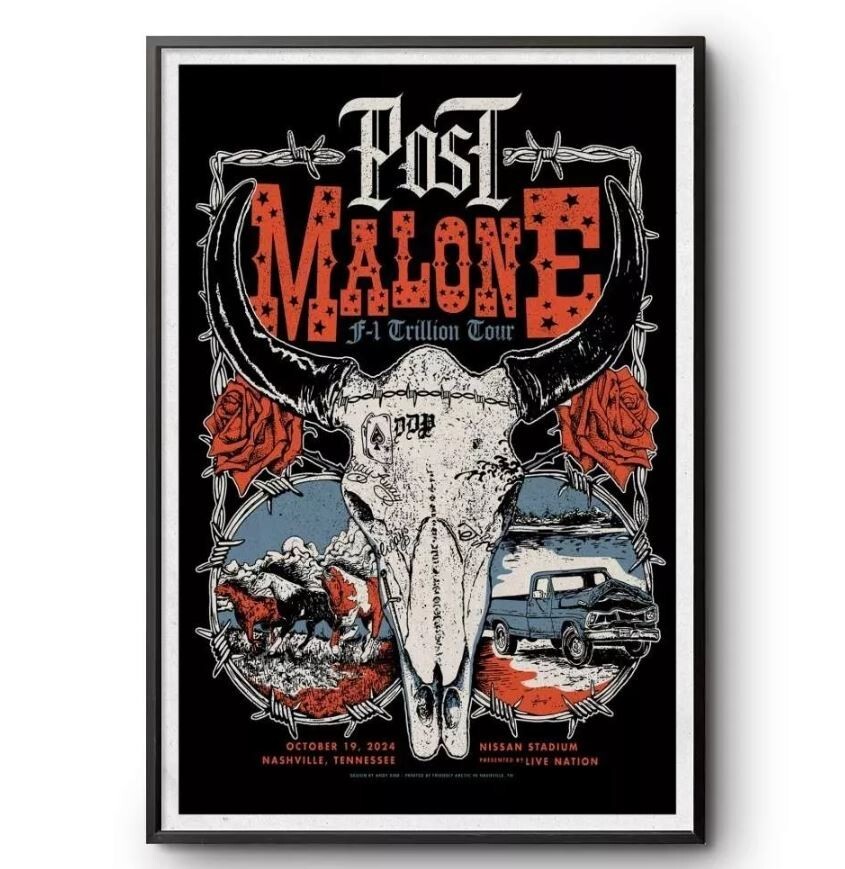Post Malone In Nashville, TN On October 19, 2024 Tour Poster