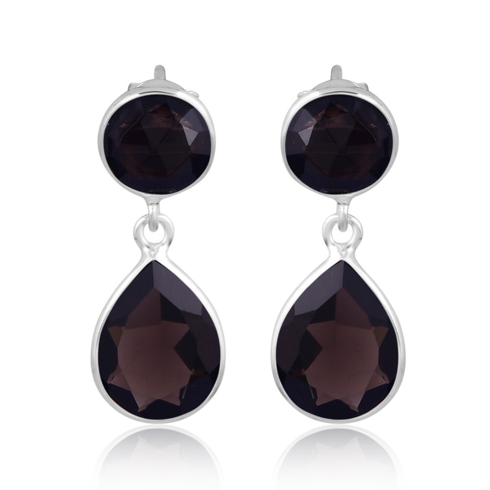 Smoky Quartz Drop Dangle Earrings 925 Silver Earring For 5th Anniversary Gift