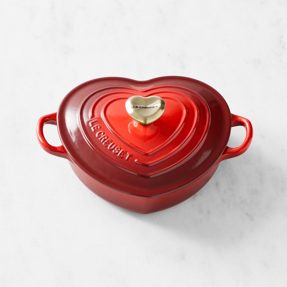 Le Creuset Enameled Cast Iron Shallow Heart Oven, 1 1/4-Qt, Cerise Red