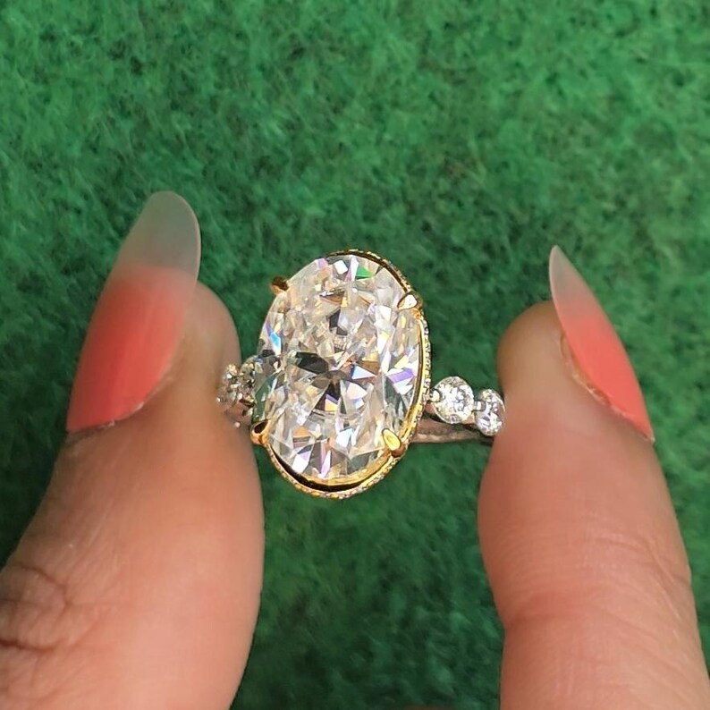 4.82 Ct Certified Oval Cut White Diamond 925 Silver Ring Great Shine