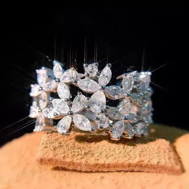 2Ct Marquise Cut Moissanite Cluster Wedding Band in 14K White Gold