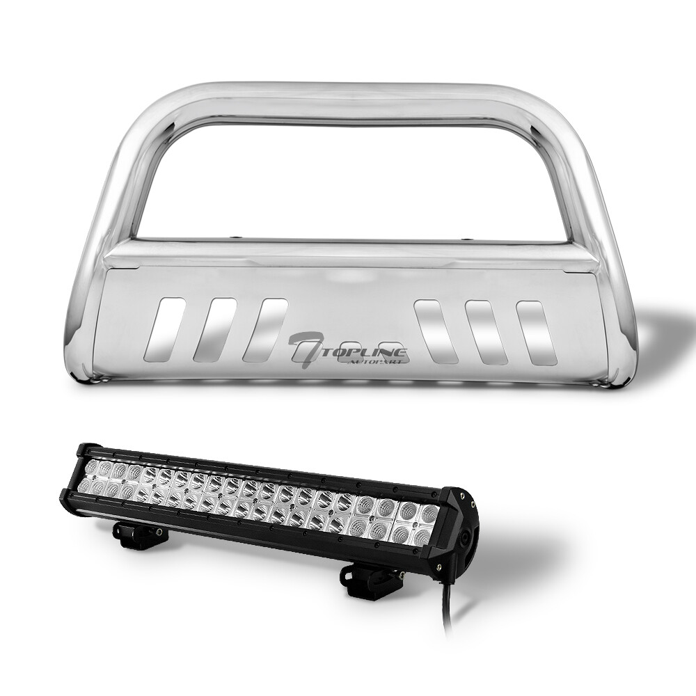 Topline For 2007-2010 Silverado/Sierra HD Stainless Bull Guard+120W CREE LED Bar