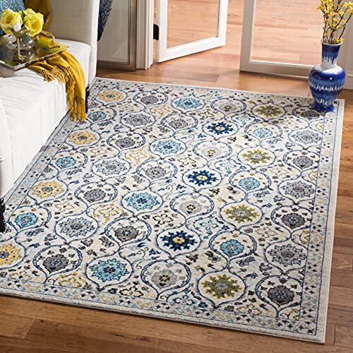 Evoke 3x5 Ivory Blue EVK210C Non-Shedding Area Rug for Living Room Bedroom