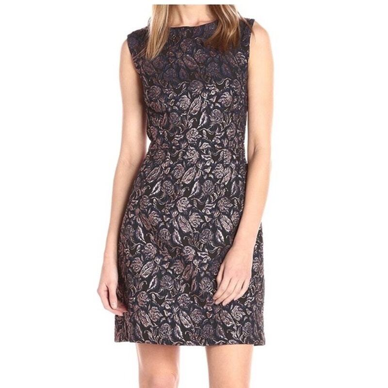 Betsey Johnson Foiled Brocade Sheath Dress - Black / Navy / Bronze - 4