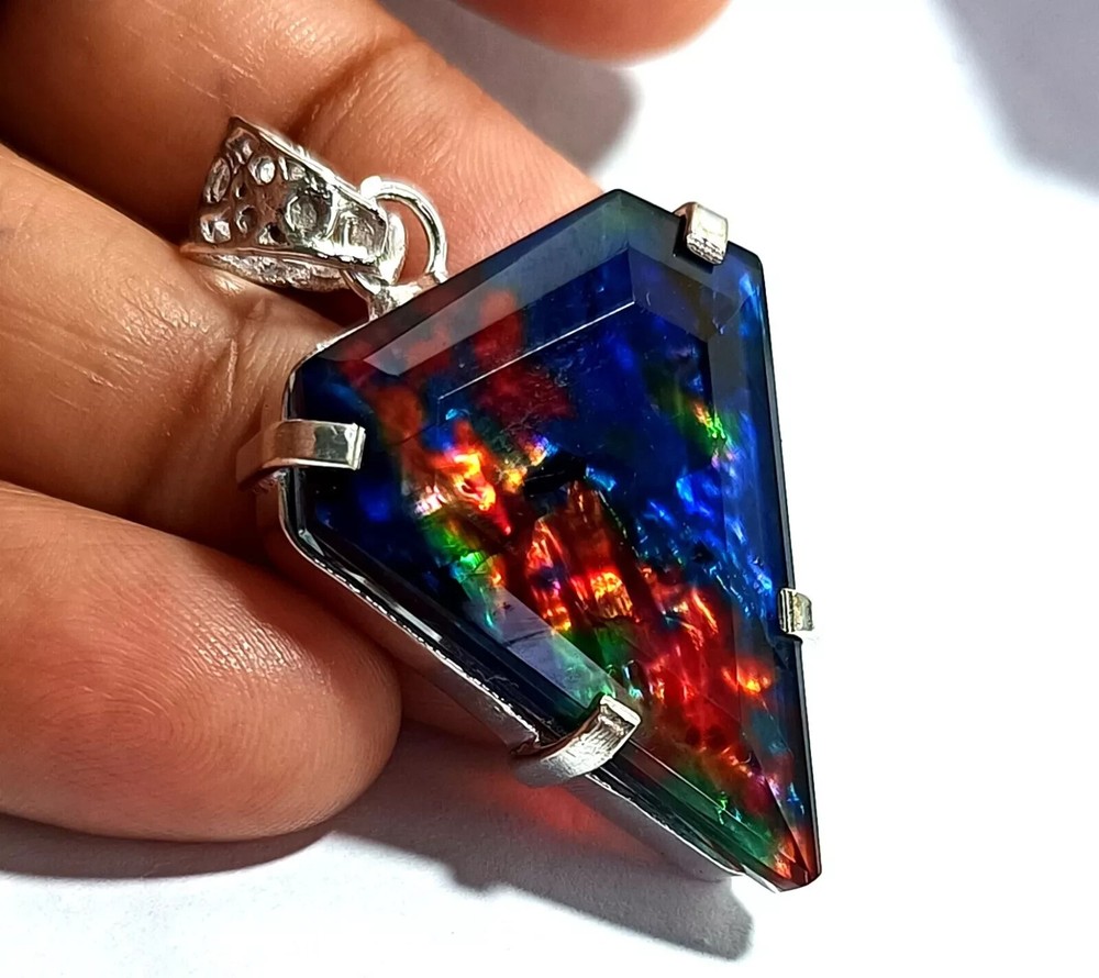 Certified 52.10 Ct Natural Ammolite 925 Solid Silver Pendant Loose Gemstone