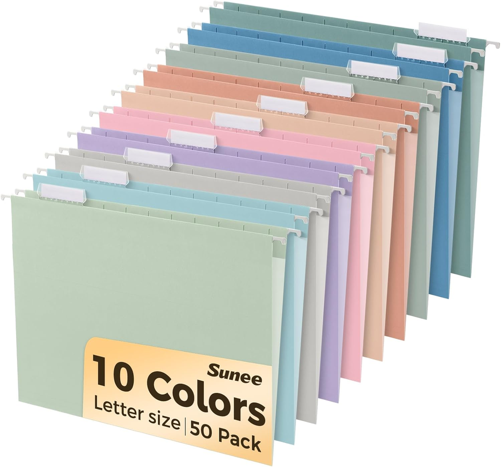 Hanging File Folders, 50 Pack Letter Size Hanging File Folders with 1/5-Cut Tabs