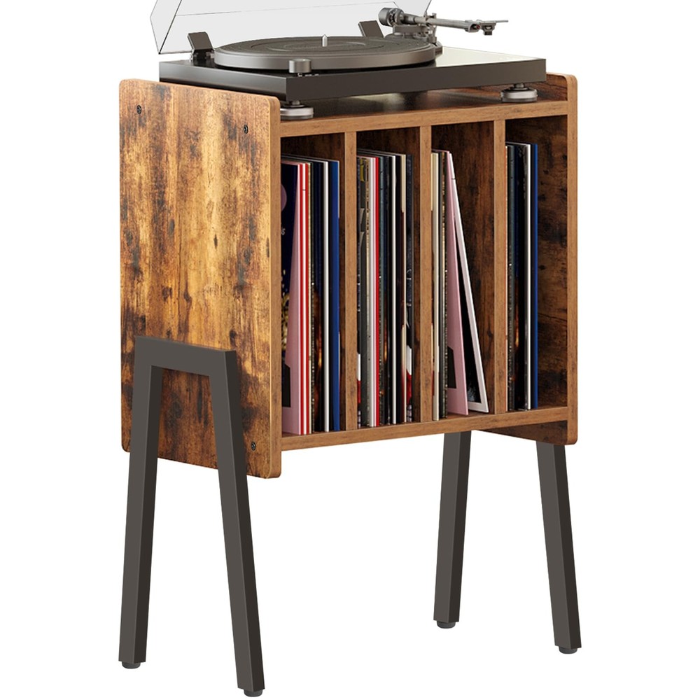 Vinyl Record Player Stand with Storage and Display Shelf for LP Albums