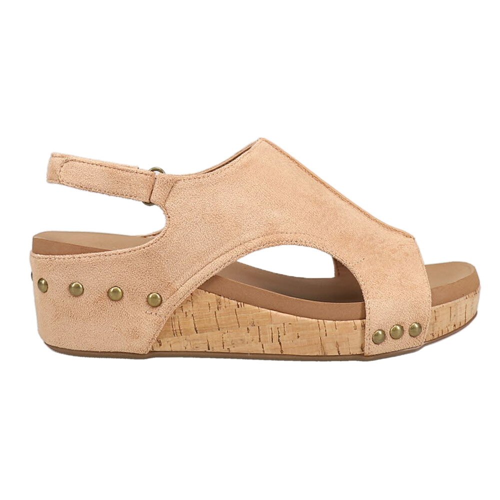 Corkys Volta II Studded Slingback Wedge Sandals in Beige for Women 41-0334-CAF  
