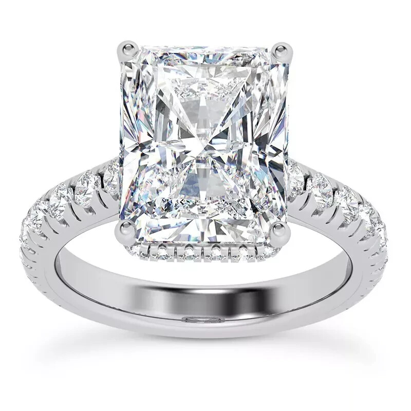 3Ct Radiant Cut Natural Moissanite Women Engagement  Ring 14k White Gold Plated