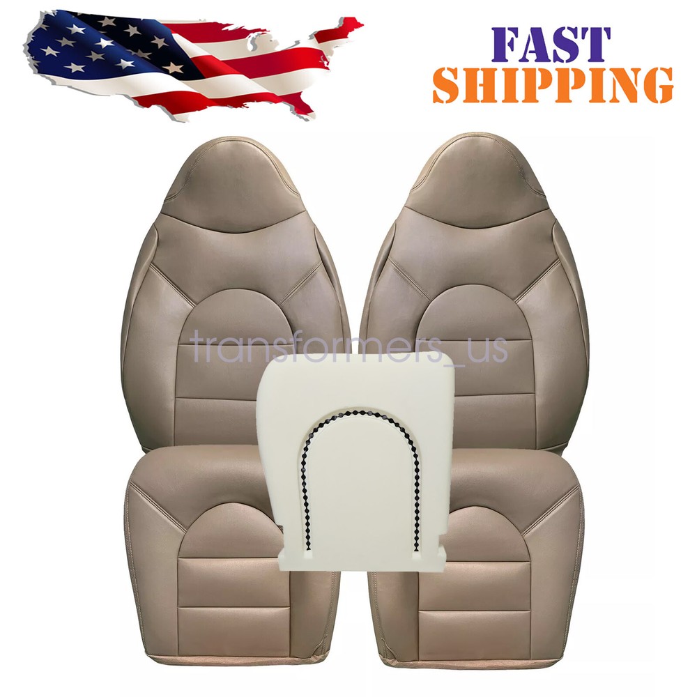 5PCS For 1999 2000 Ford F250 F350 Lariat Front Leather Seat Cover Tan & Foam US