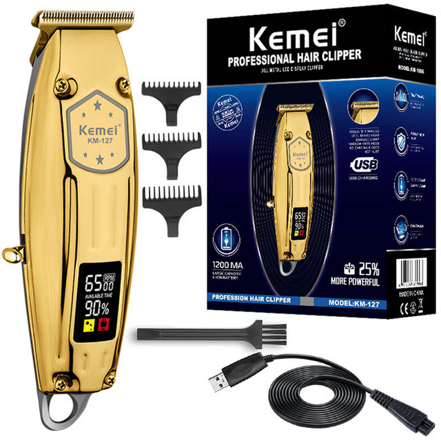 Kemei KM-127 Professional Cordless Hair Clipper Rechargeable Metal Trimmer for Barbers