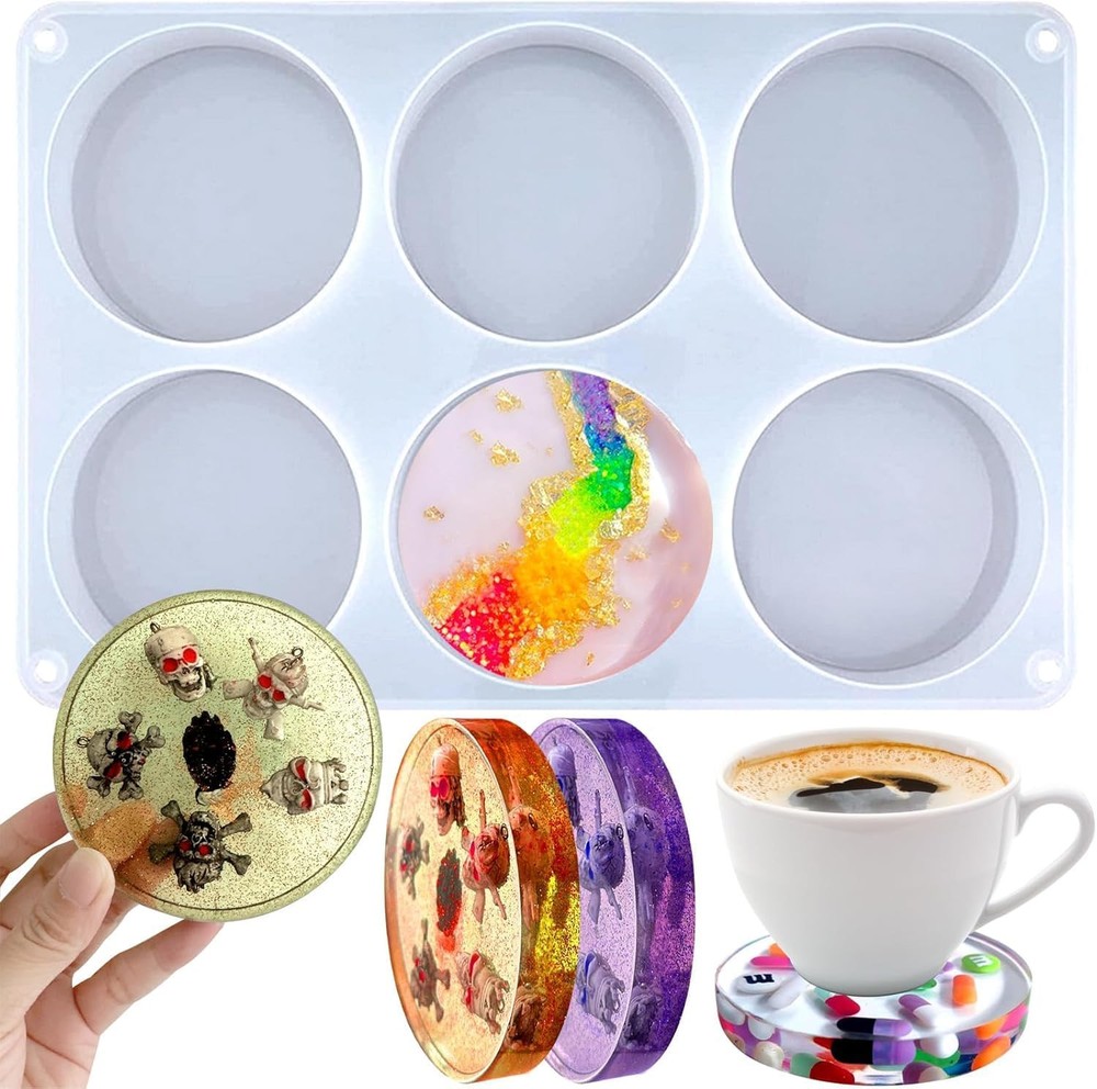 Extra Deep Resin Coaster Molds, Large 6 Cavity 6 Cavities Round Molds