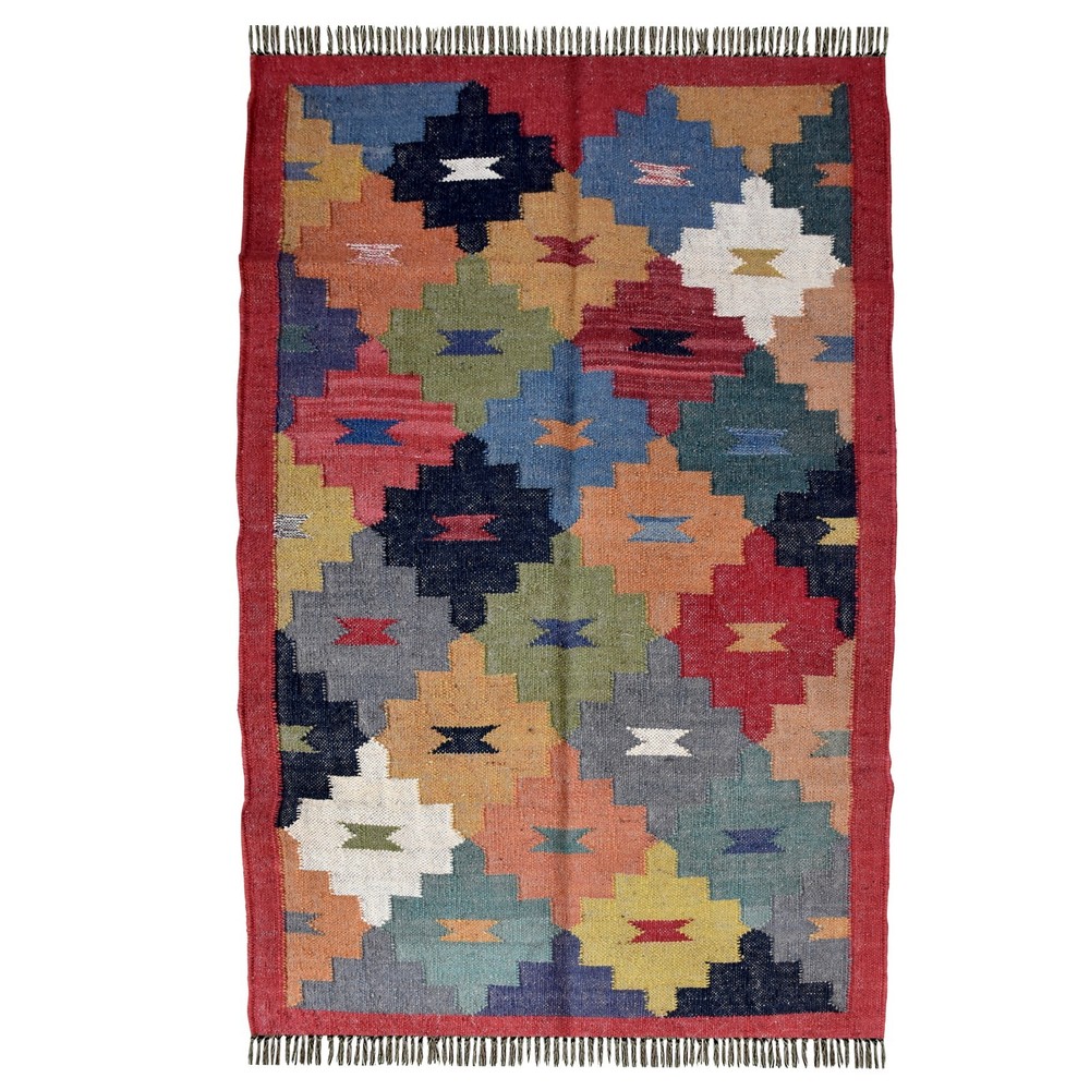 Decorative Rug 3x5 ft Handmade Wool Jute Flatwoven Bedroom Living Room Cartpets