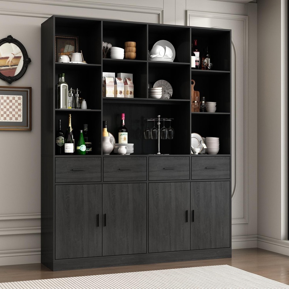 Large Storage Cabinet with Cubby Shelves for Kitchen Pantry Organization and Display