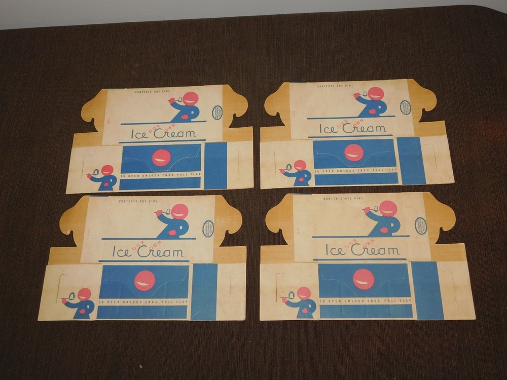 VINTAGE 4 BLOOMER BROS  ICE CREAM ONE PINT CARDBOARD CARTONS CONTAINERS