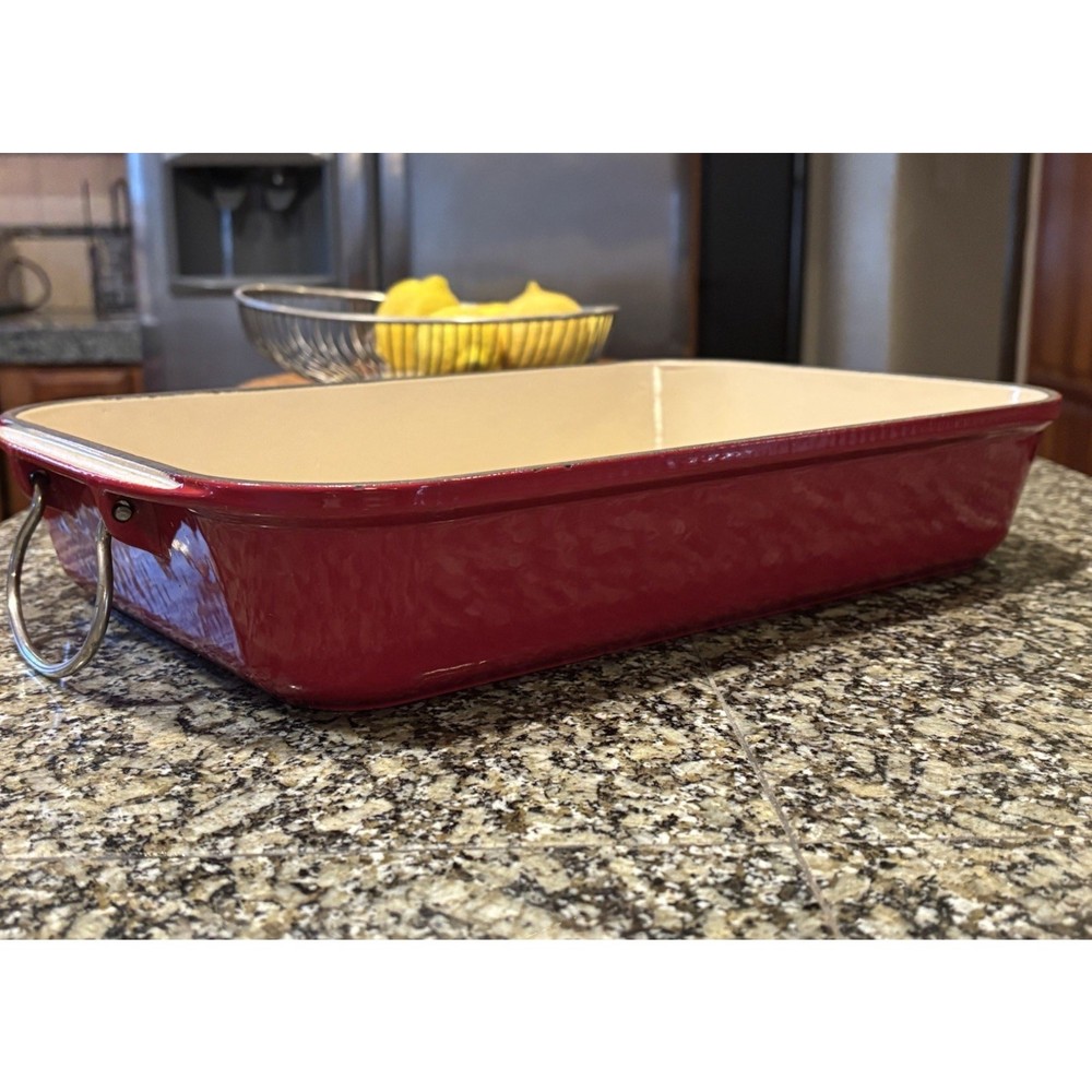 Large Vintage Le Creuset Cherry Red Roasting Pan Fantastic Condition MCM