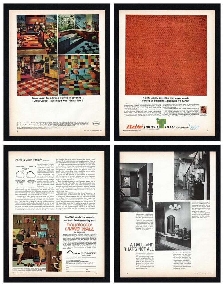 1967 Ozite Carpet Tile and Living Wall Masonite Print Ad