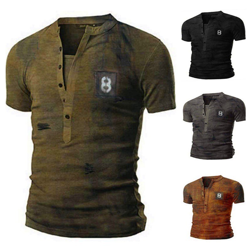 Men's Slim Fit V Neck T-shirt Muscle Casual Tops Short Sleeve Army Vintage Tee