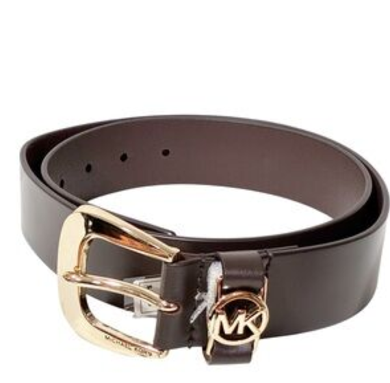 Michael Kors women's Leather Belt with Mk Logo - Medium - Brown/Gold