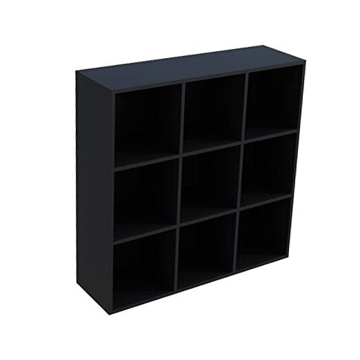 Storage Shelf Bookcase - Wooden 3-Tier Free Standing Open 9-Cube Black