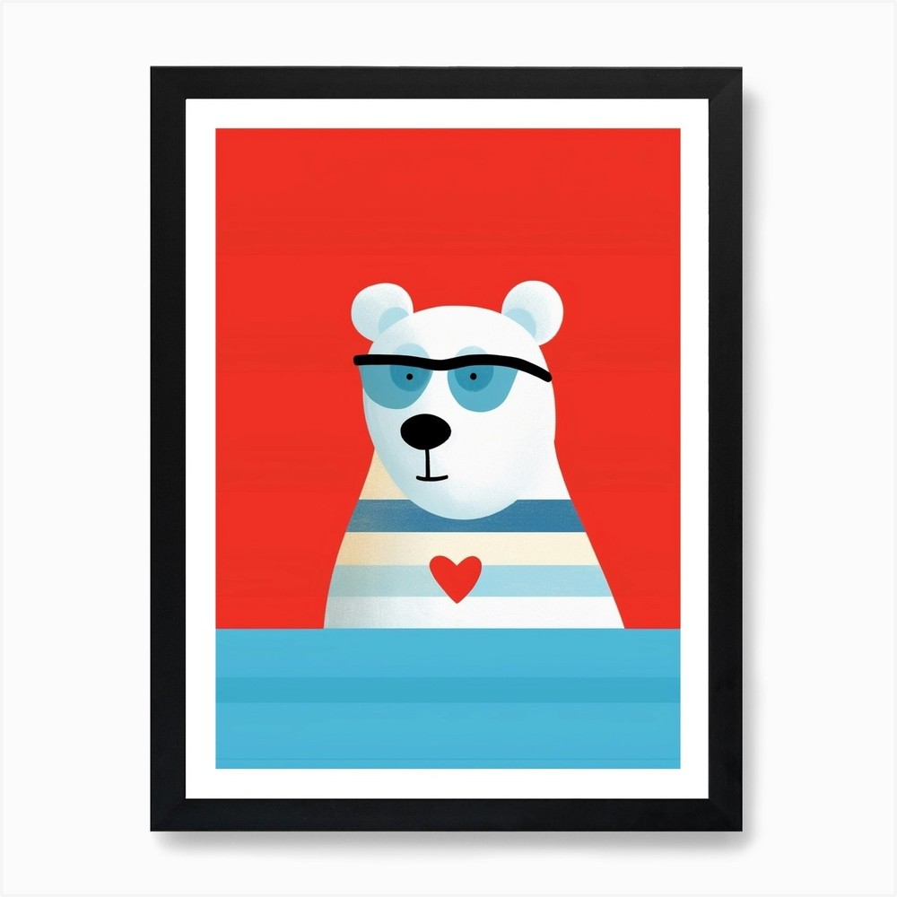 Little Polar Bear 2 Wearing Sunglas Framed Wall Art Poster Canvas Print Picture