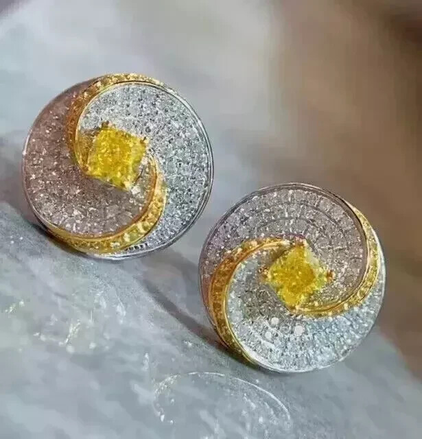 2Ct Cushion Cut Lab-Created Citrine Woman's Stud Earrings 14K White Gold Plated