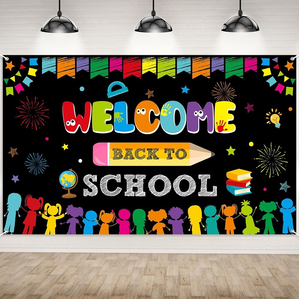 Welcome Back to School Backdrop Banner Decorations, Fabric Bulletin Board Decors