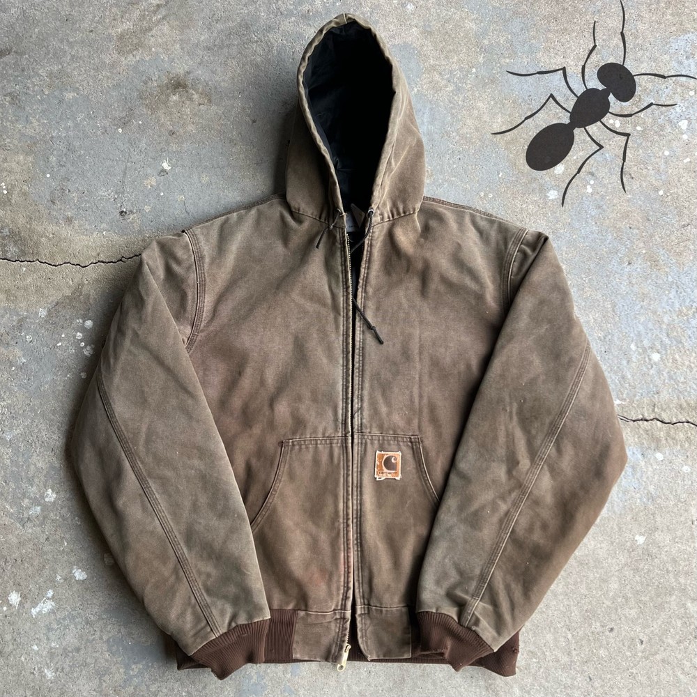 Vintage Y2K Carhartt J06 CHT Brown Hooded Work Jacket