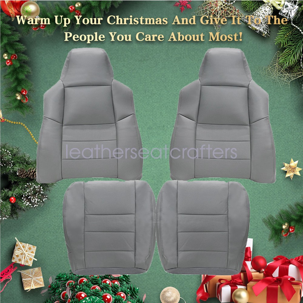 4 x For 2002-2007 Ford F-250 Lariat XLT Front Perforated Leather Seat Cover Gray