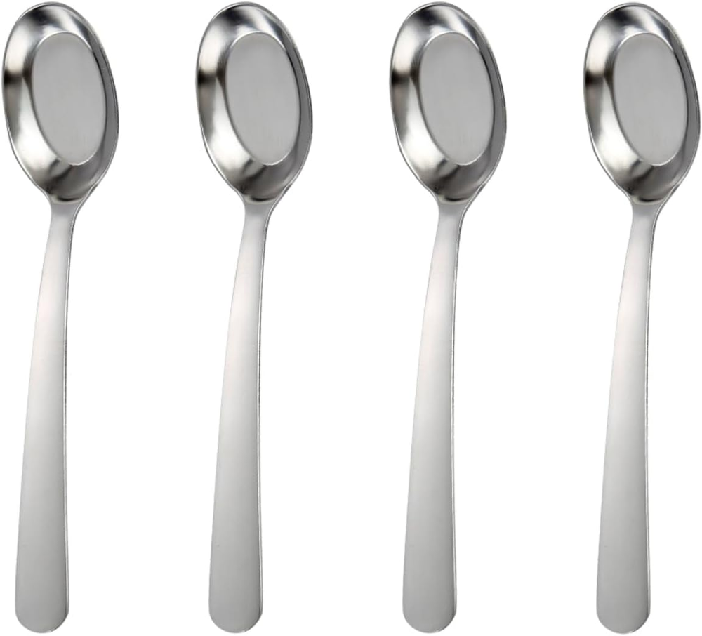 Stainless Steel Flat Bottom Dinner Spoons, Korean Spoons with Long Handles, Asia