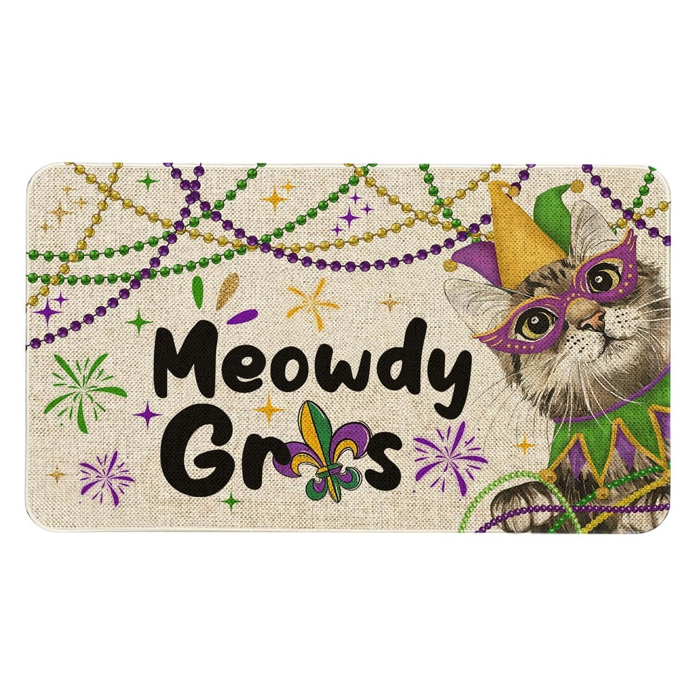 Mardi Gras Cat Welcome Door Mat 30x17 Inch Carnival Meowdy Gras Door...