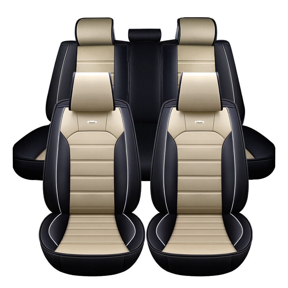 For Toyota Tundra Leather Car Seat Covers Front Rear Protectors Waterproof Beige