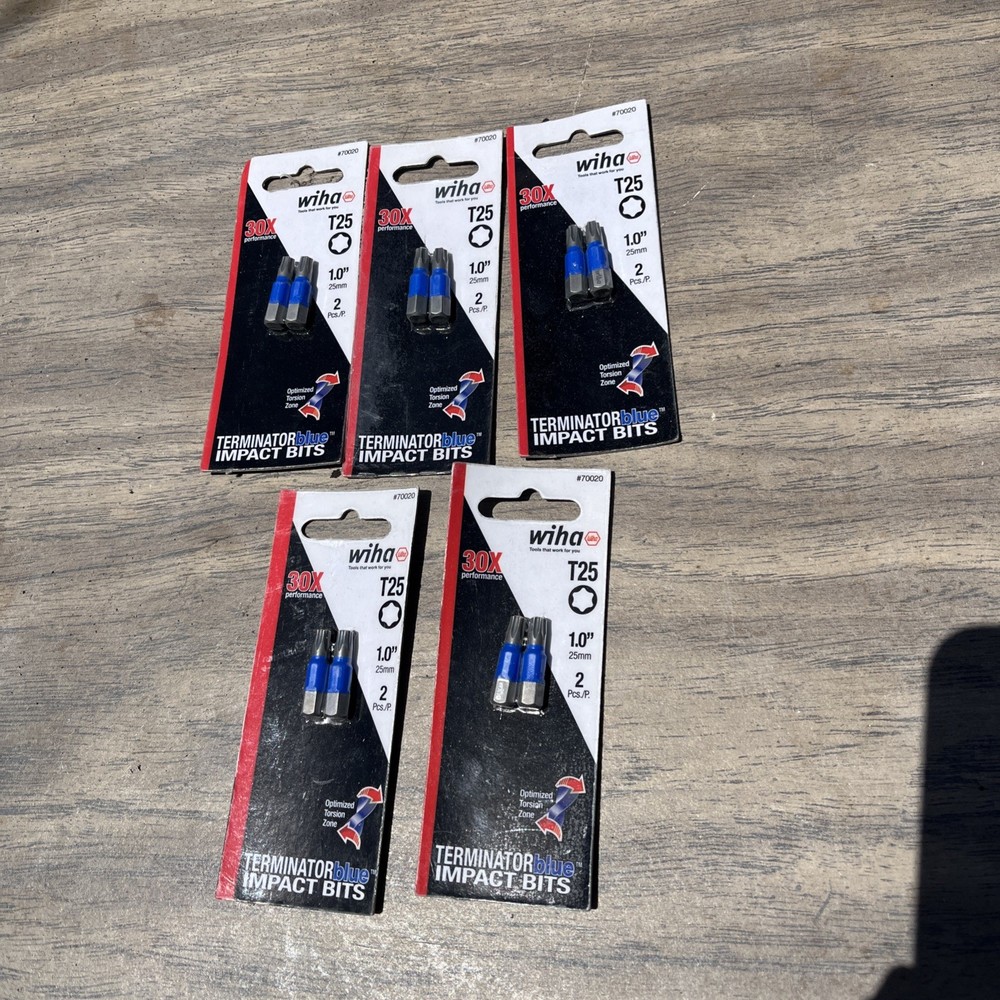 Wiha Terminator Blue T25 Torx Impact Bits Lot of 5 2pc 1.0in 25mm New