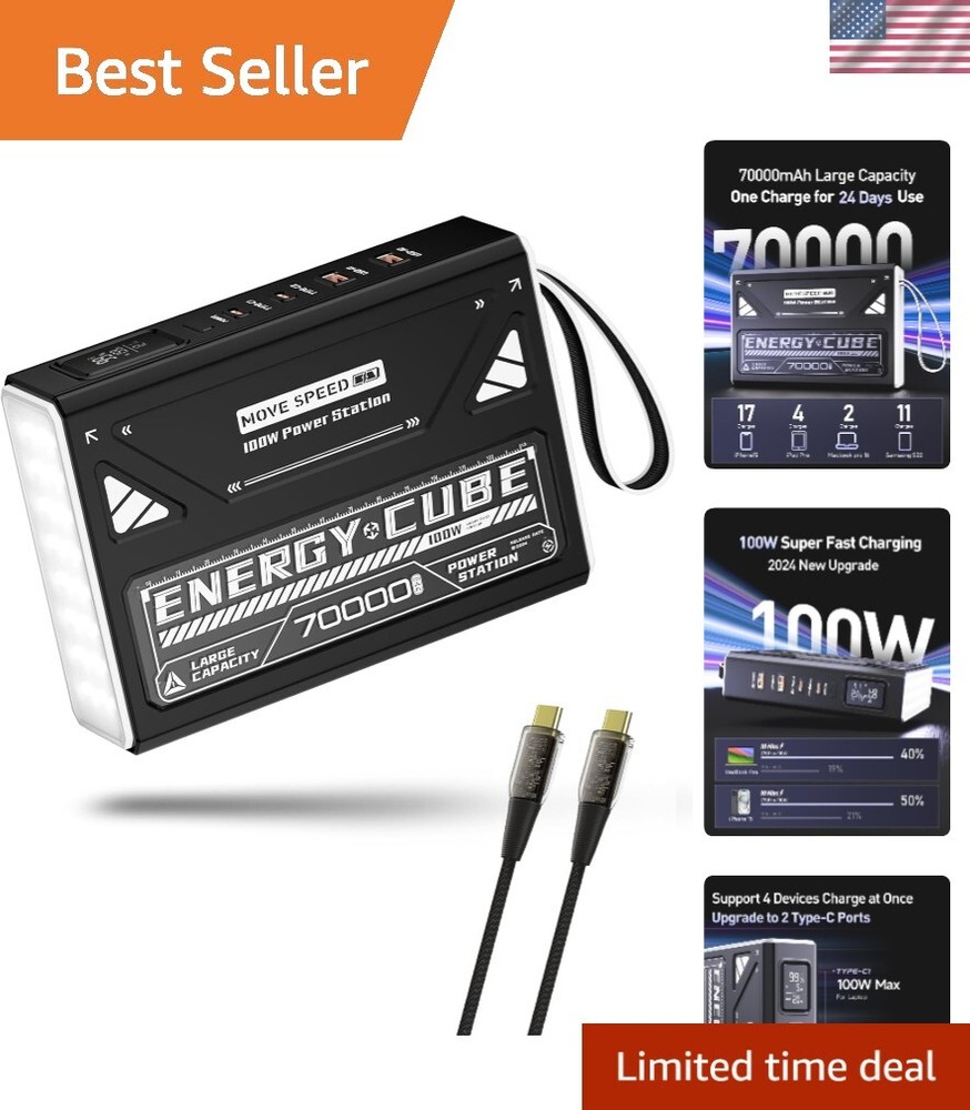 2025 Upgrade Power Bank 70,000mAh 100W, Support 4 Outputs Fast Charging, Exte...
