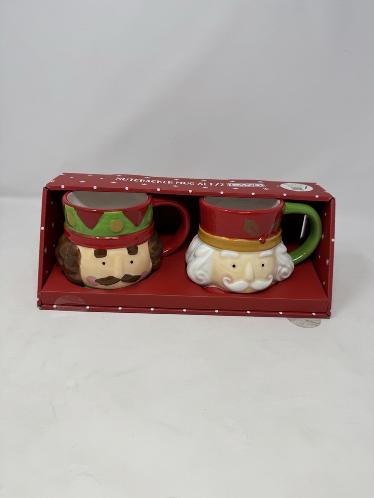 LANG Nutcracker Christmas Mug Set of 2 Nib holiday xmas VHTF ceramic coffee bar