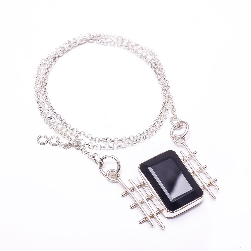 Black Onyx 925 Sterling Silver Tennis Necklace 19-23