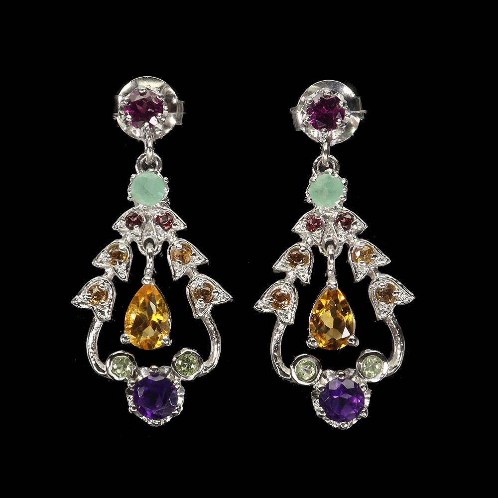 925 Sterling Silver Earrings with Pear Citrine Amethyst Sapphire Gemstones