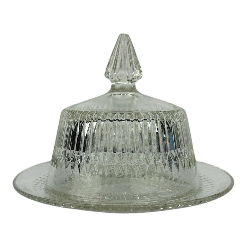 Vintage 1940s Jeannette Glass Anniversary Clear Covered Butter Dish