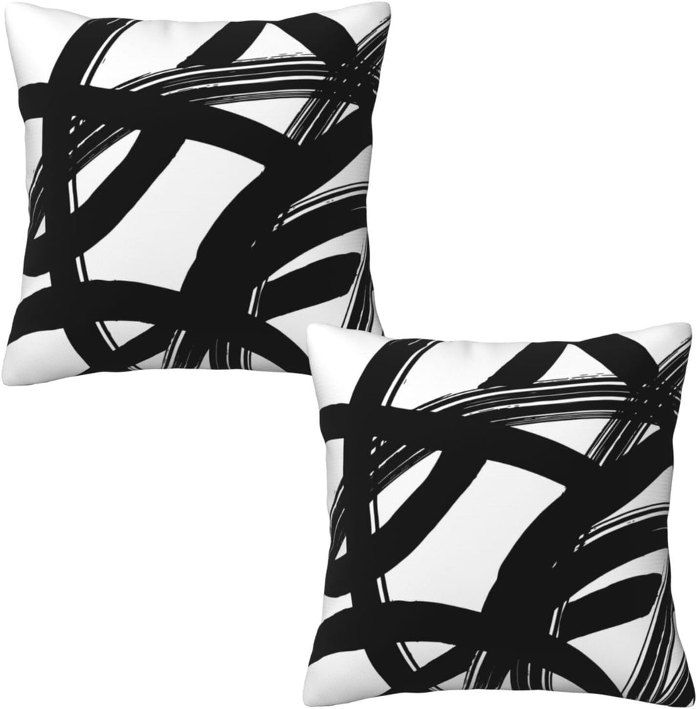 Black and White Striped 18x18 Inch Pillow Covers Set of 2 Abstract Design