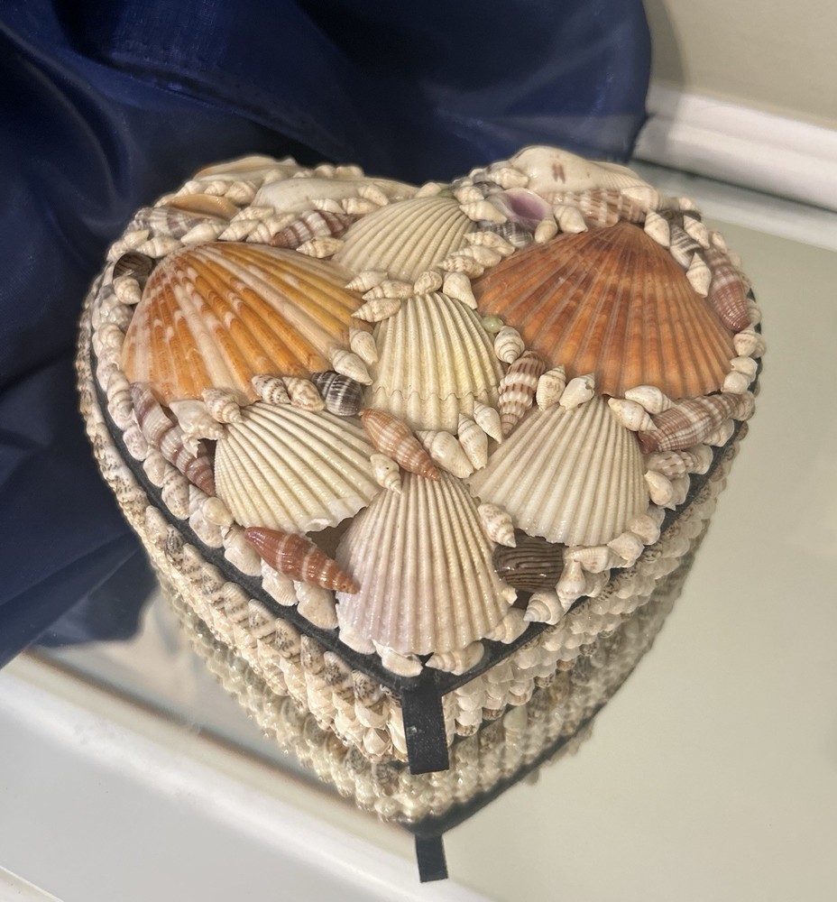 Vintage Victorian Heart Seashell Jewelry Trinket Box