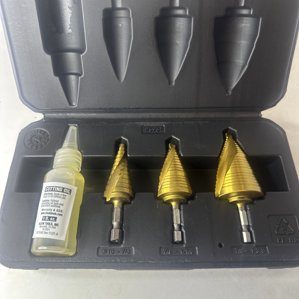 Klein Tools 25950 3-Piece Spiral Double-Fluted Step Bit Kit by VACO